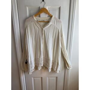 Ralph Lauren White Crochet Lace-Trim Boho Peasant Blouse Full Sleeves